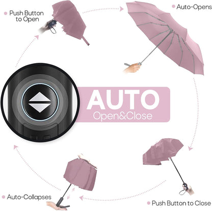 Travel Compact Umbrella, Folding Travel Umbrella for Rain and Shine Small, Windproof Automatic Open/Close, Portable Umbrellas