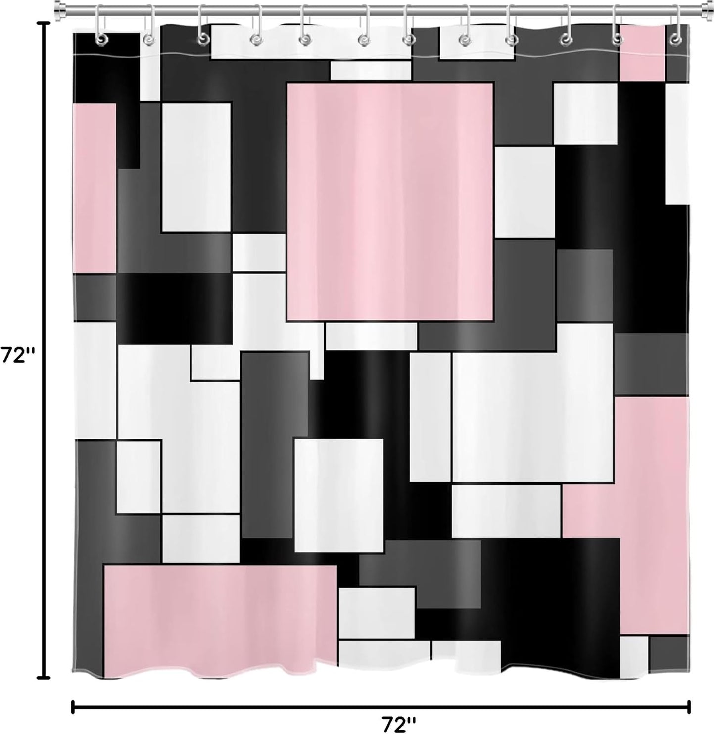 Modern Pink Shower Curtain for Bathroom, Grey Black and White Abstract Mid Century Minimalist Geometric Shower Curtains 72X72 inch Polyester Fabric Bathroom Decoration Bath Curtains Hooks Included