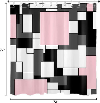 Modern Pink Shower Curtain for Bathroom, Grey Black and White Abstract Mid Century Minimalist Geometric Shower Curtains 72X72 inch Polyester Fabric Bathroom Decoration Bath Curtains Hooks Included
