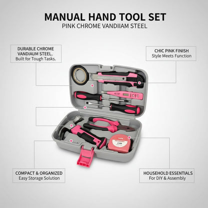 Pink Chrome Vanadium Steel Hand Tool Set for Home Furniture Assembly and Light DIY Repairs