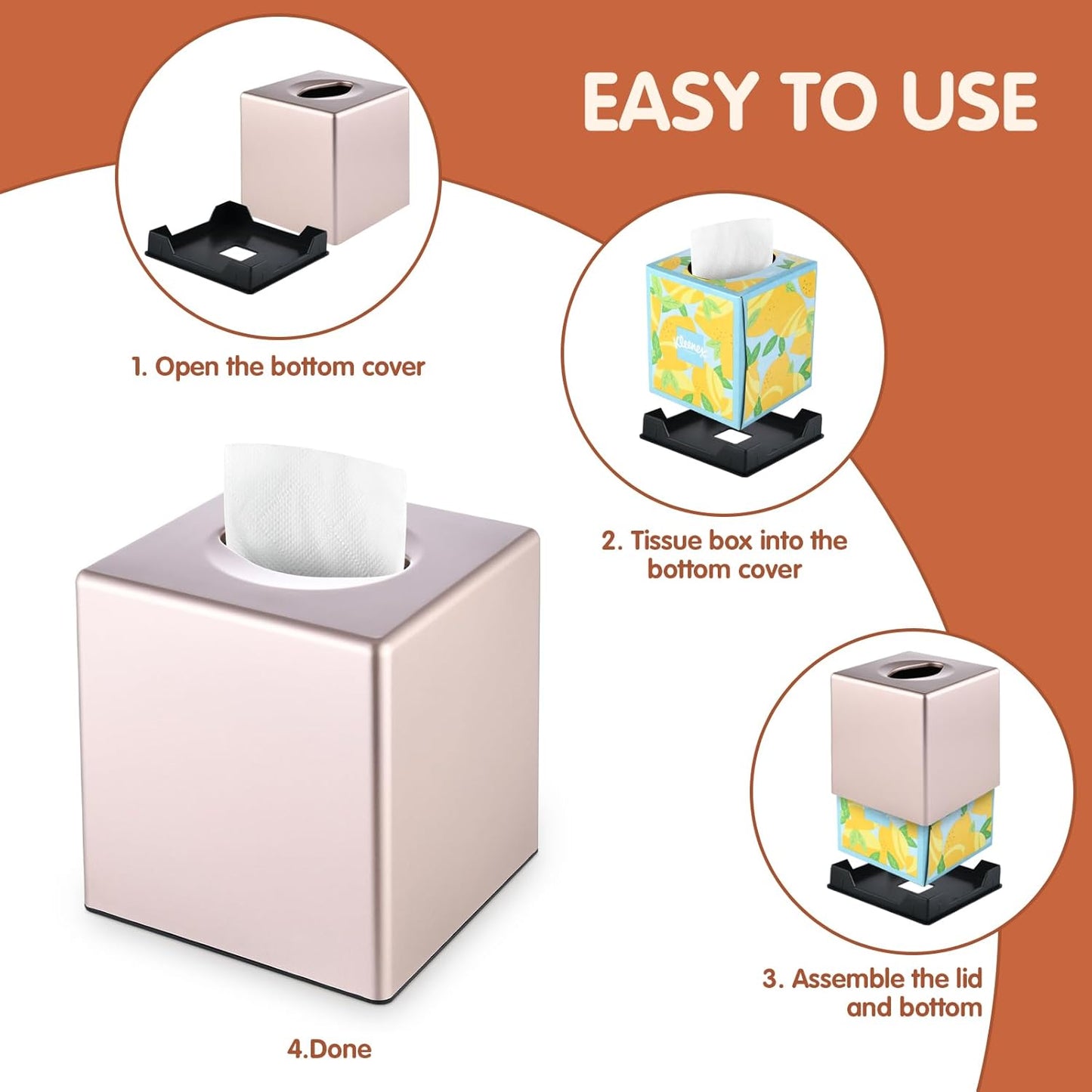 Y-in Hand Tissue Box Cover, Decorative Square Facial Storage Tissue Box Holder, Home Accessories for Bathroom Vanity Countertops, Dressers, Night Stand, Parlors and Office (Pink)