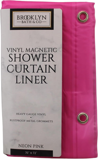 Dependable Industries inc. Essentials Bathroom Magnetized Shower Curtain Liner with Metal Grommets Waterproof (Neon Pink)