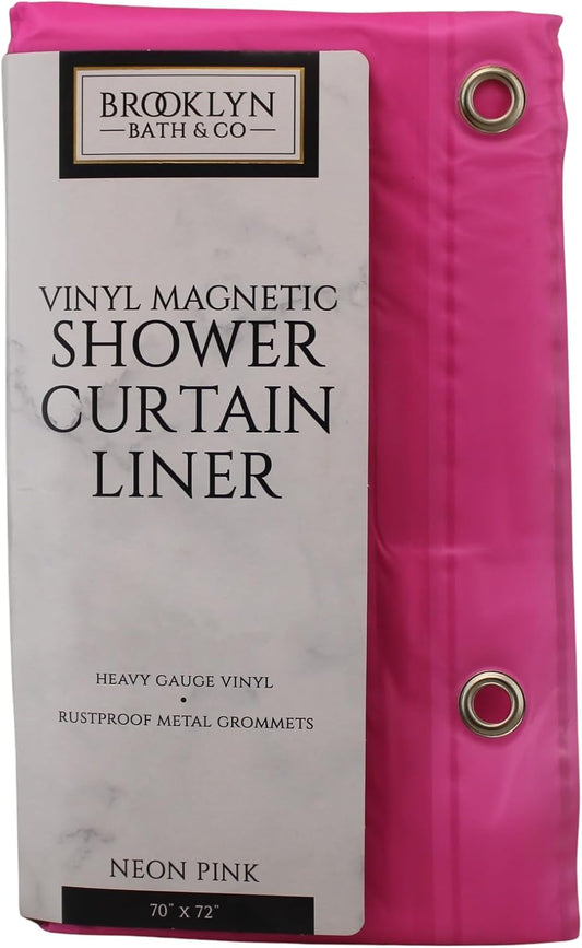 Dependable Industries inc. Essentials Bathroom Magnetized Shower Curtain Liner with Metal Grommets Waterproof (Neon Pink)
