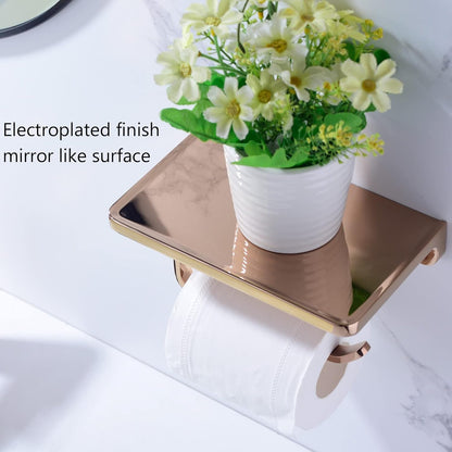 TRUSTMI Toilet Paper Holder with Phone Shelf, Bathroom Accessories Tissue Roll Dispenser Storage Wall Mounted, Plated Rose Gold