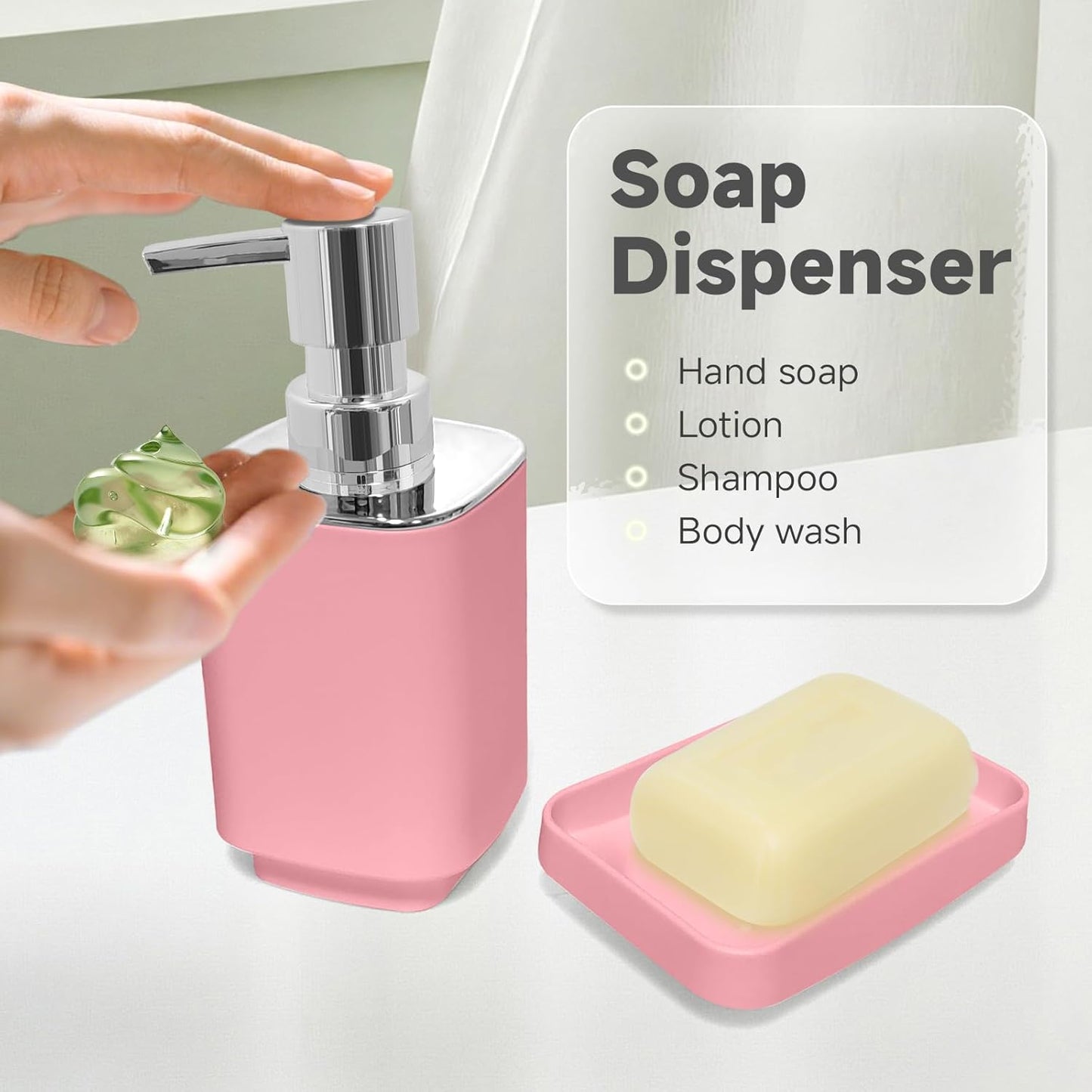 4 Piece Bathroom Accessory Sets, Pink Bathroom Accessories Sets Include Toothbrush Holders Set, Soap Dispenser, Soap Dish and Toothbrush Cup, Modern Bathroom Decoration