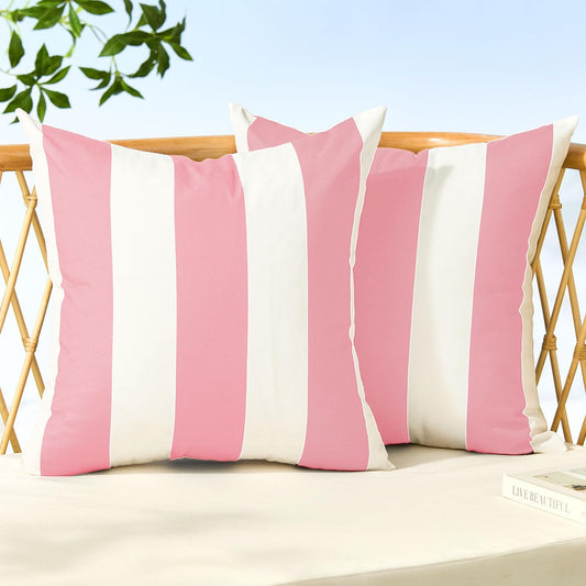 Allorry Outdoor Pillow Covers 18x18 Set of 2 Pink Striped Decoration Throw Pillow Covers for Spring Summer Outdoor Waterproof Garden Patio Furniture Sofa Bed Home Decor JB007-H18