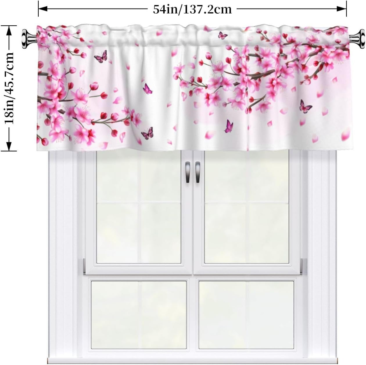 Floral Valances for Windows - Pink Cafe Curtains Cherry Blossom Short Curtains for Living Room Bathroom Bedroom Basement
