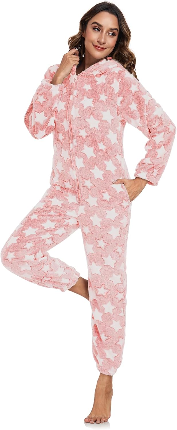 RONGTAI One-piece Women Robes with Star Plush Long Bathrobe for Women, Warm and Soft for Birthday Holiday Gifts
