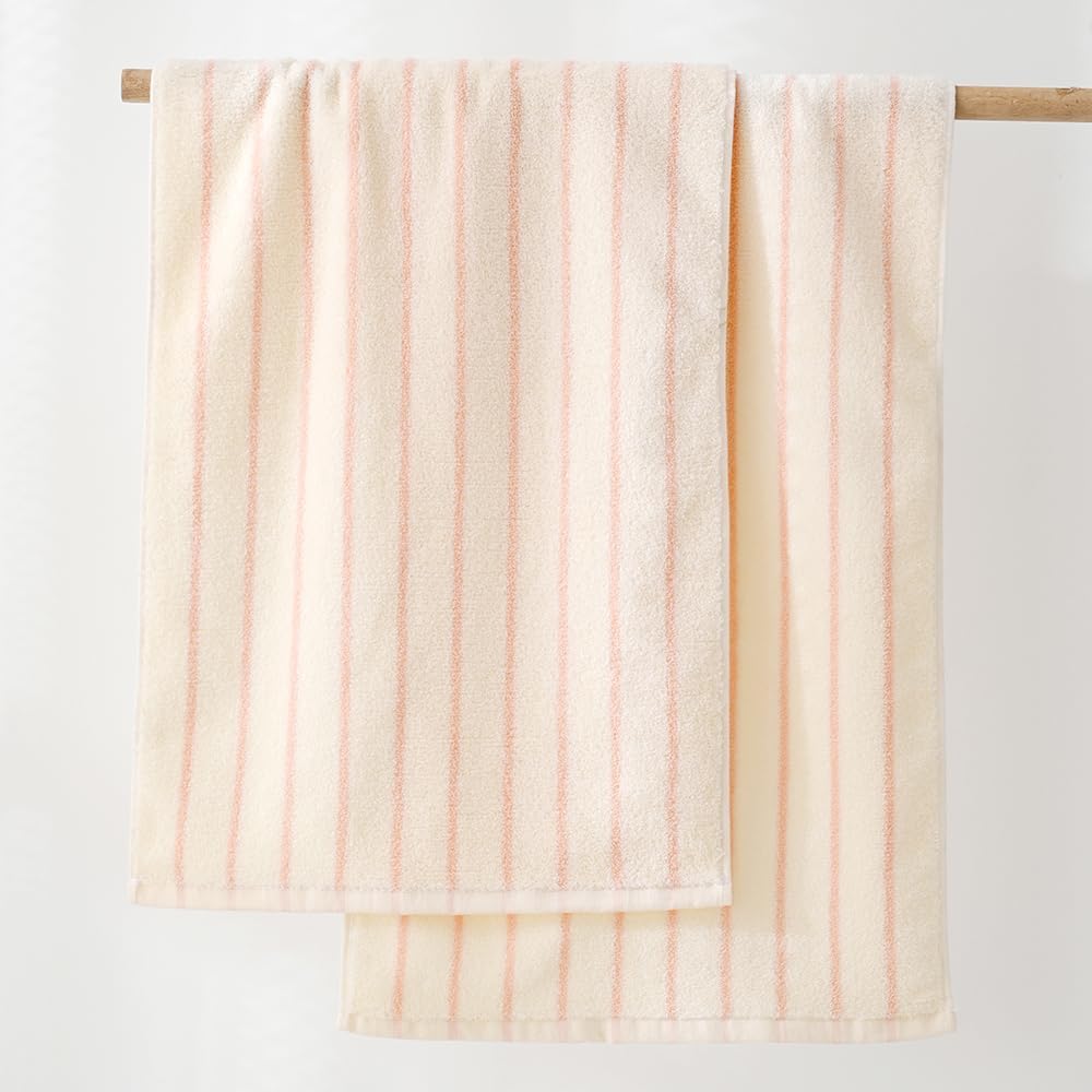 YiLUOMO White and Pink Striped Hand Towels 100% Cotton Set of 2 � Soft, Highly Absorbent and Quick Dry Towels for Bathroom Decor, 13 x 29 Inch