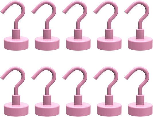 10Pieces Magnetic Utility Hooks Heavy-Duty Magnet-Hooks for Kitchen Classroom Workplace Strong Heavy-Duty Cruise Hook, 3.57CM, Pink