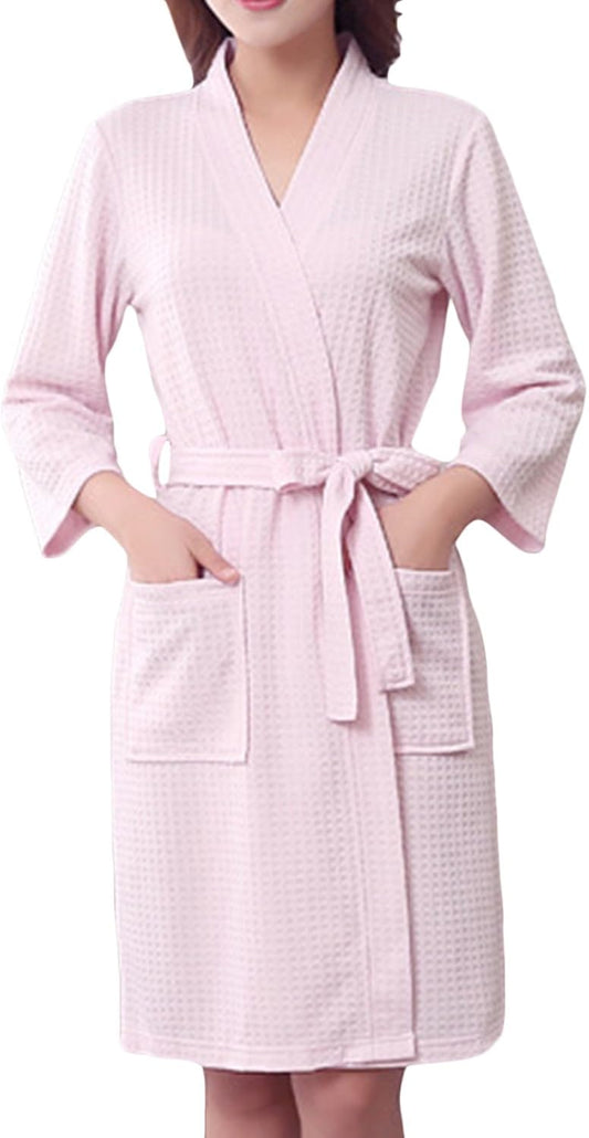 Robes for Women,Fleece Robe Lightweight Knee Length Short Kimono Spa Robe