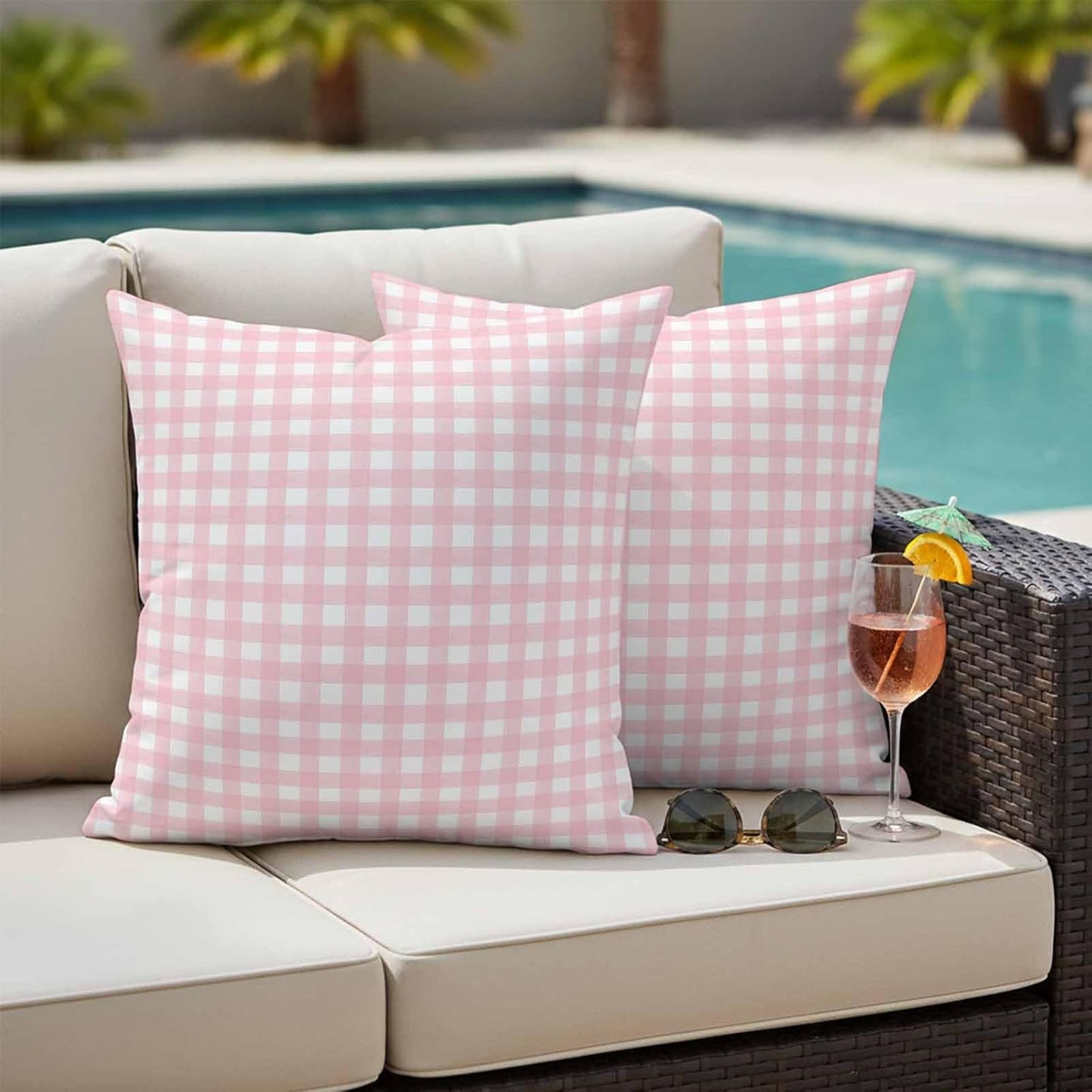 Outdoor Pillow Cover Buffalo Check 2 PCS Waterproof Throw Pillow Covers Pink Plaid Checkered Decorative Pillowcases for Couch Patio Funiture Garden Porch 16 x 16 Inches