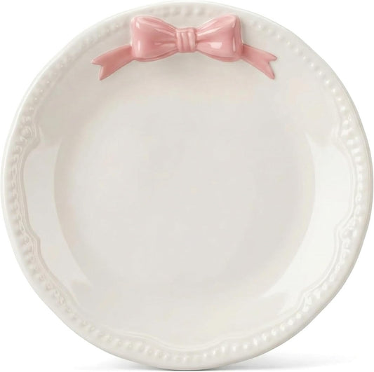 Bow Jewelry Holder Ceramic Pink Dish Cute Coquette Small Tray for Rings and Trinkets Tiny Bowls for Bathroom Vanity Little Ceramic Jewelry Tray for Elegant Organization