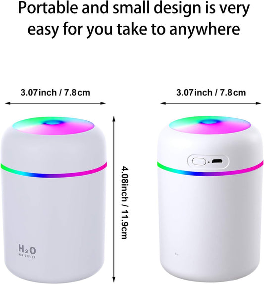 2 Pieces Cool Mist Portable Mini Humidifiers, 300 ml, Quiet USB Personal Desktop Humidifiers with 2 Mist Modes and Auto Shut Off for Bedroom Home (Pink, White)