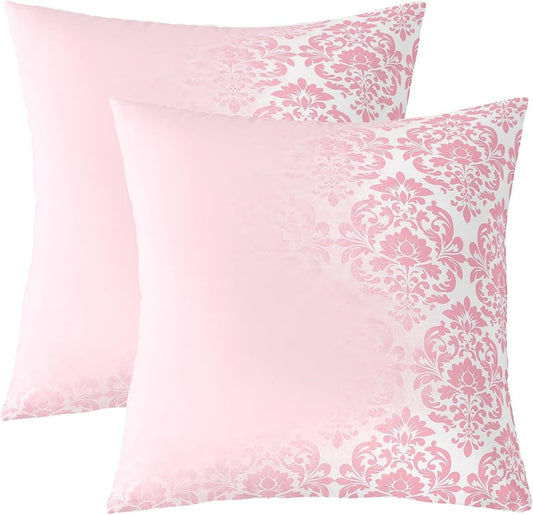 Feelyou Pink Damask Throw Pillow Covers Set of 2 Antique Victorian Baroque Cushion Case Vintage Floral Decor Pillowcase Bohemian Exoti Indoor Outdoor Super Soft 18 x 18-Inch