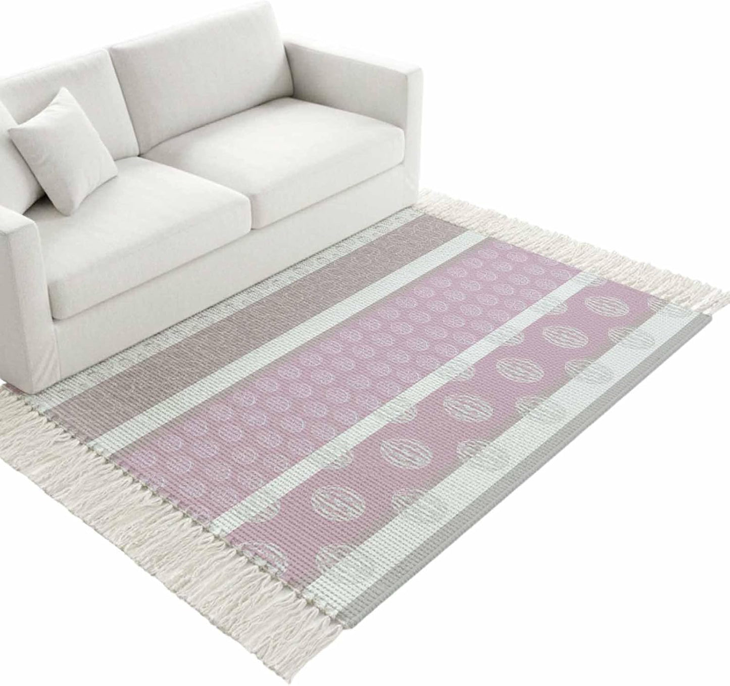 Bedroom Rug 3'x 5', Farm Fruits Washable Floor Carpet with Tassels, Watermelon Lemons Peach Pink Grey Striped Elegant Soft Carpet Floor Mat for Patio, Balcony, Laundry, Room Decor