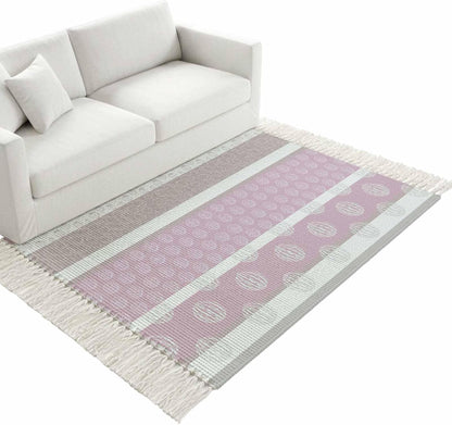 Bedroom Rug 3'x 5', Farm Fruits Washable Floor Carpet with Tassels, Watermelon Lemons Peach Pink Grey Striped Elegant Soft Carpet Floor Mat for Patio, Balcony, Laundry, Room Decor