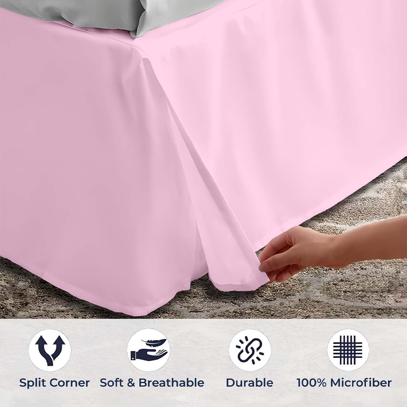 SGI bedding 15 inch Drop Bed Skirt Queen Size Platform Style with Secure Fit, Classic Tailored Look, Elegant Pleated Style Dust Ruffle, Split Corners, Wrinkle Resistant Microfiber - Pink