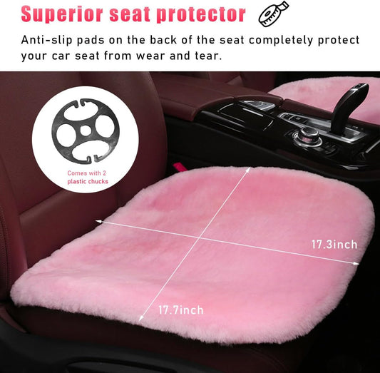 Ohleats Sheepskin Car Seat Cushion, Comfortable Soft Fur Wool Auto Front Seat Cover, Vehicle Seat Protector Pad for Warm Winter Office Chair, Universal Decor Car Accessories (Pink)