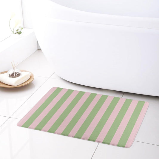 EOBTAIN Pink Green Striped Bathroom Rugs Non Slip Washable Funny Stripe Memory Foam Bath Mat for Shower Rustic Bathtub Mat Door Mat Indoor Entrance Floor Mat for Bedroom Bathroom Accessory 24x16 Inch