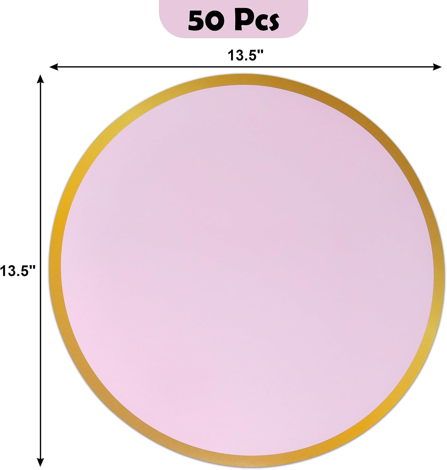 Round Paper Placemats with Gold Border 50 Count 13.5 Inch Disposable Table Mats Laminated Durable Party Wedding Banquet Dining Table Decor (Pink)