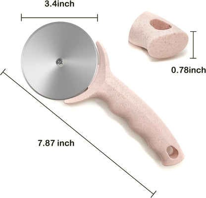 Pizza Cutter Wheel, Stainless Steel Pizza Cutter with Cover, Super Sharp Pizza Slicer-Dishwasher safe,Smooth Rotating Pizza Wheel Safe with Healthy Material (Pink）