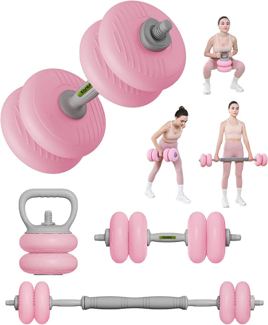 kisnbld Adjustable Dumbbell Set, 35/45/62LBS SoftShell Weight Set with Connector 4-IN-1 Dumbbell Set Used as to Barbell & Kettlebell for Home Gym, Fitness Exercise for Men Women Beginners