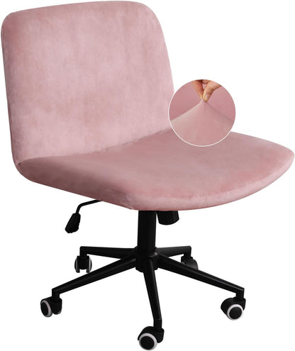 NICEEC Criss Cross Chair Cover Armless Office Dorm Desk Chair Covers Vanity Chair Covers Computer Mid Back Wide Seat Chair Without Arms Protector Spandex Stretch Slipcover Pink(No Chair Only Cover)