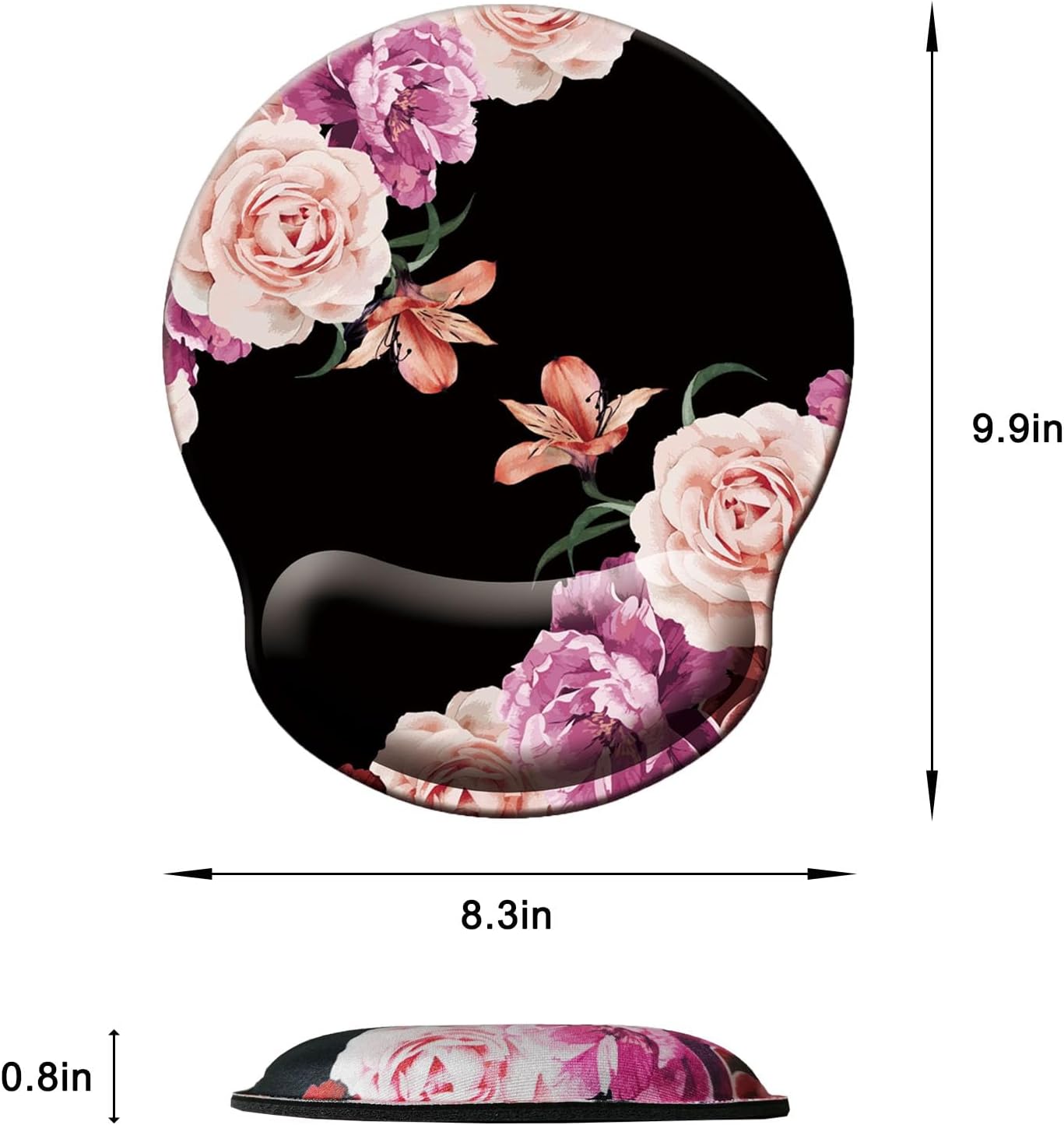 Mouse Pad with Wrist Support, Ergonomic Mouse Pad with Memory Foam Wrist Rest Cushion, Non-Slip Rubber Base Gaming Mice Pad for Home Office Computer Laptop, Flowers Pink