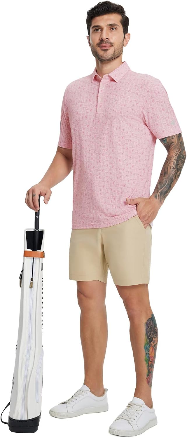 Mens Golf Shirts Short Sleeve Moisture Wicking Dry Fit Print Performance Athletic Casual Golf Polo Shirts for Men