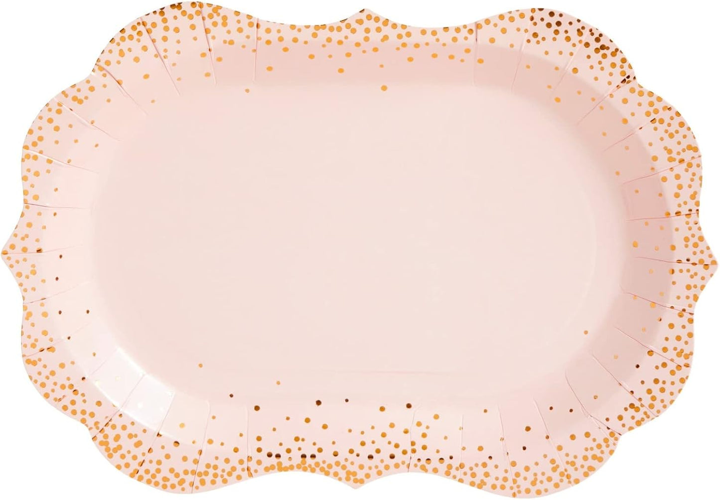 Sparkle and Bash 24-Pack Pink Disposable Serving Trays, Gold Foil Polka Dotted Party Platters for Wedding, Birthday, Tea Party, Brunch Decorations, Table Centerpiece, Home Decor (9x13 in)