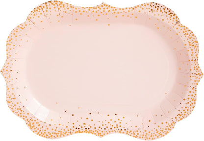 Sparkle and Bash 24-Pack Pink Disposable Serving Trays, Gold Foil Polka Dotted Party Platters for Wedding, Birthday, Tea Party, Brunch Decorations, Table Centerpiece, Home Decor (9x13 in)