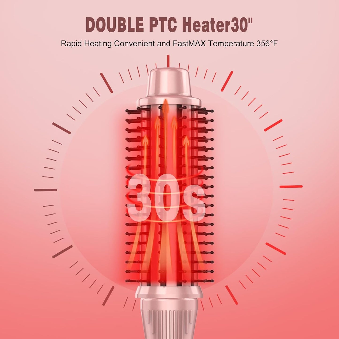 Heated Round Brush, Ceramic Tourmaline Ion Curling Iron, Hot for Fluffy Thermal Brush Curling Wand, Suitable for All Hair Types Tool (Pink, 1.5 inch)