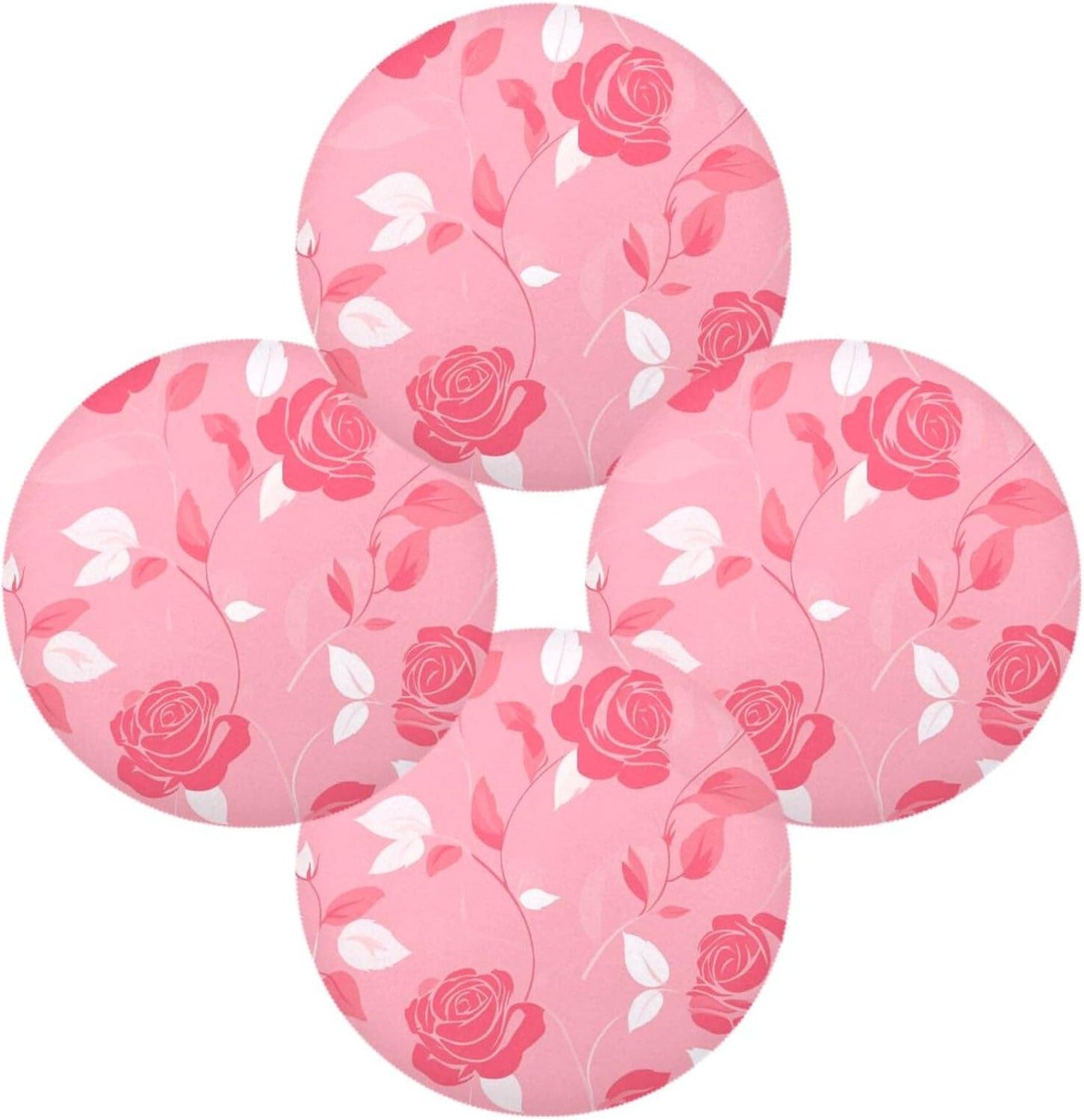 Floral Pattern Rose Peach table placemat round reusable placemat for dinner table water proof placemats set of 6 15.4x15.4in