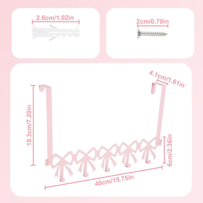Pink Bow Over The Door Hooks, 5 Hooks Cute Wall Mount Towel Rack Organizer Farmhouse Rustic Coquette Bow Knot Towel Hat Clothes Storage Hanger for Bedroom Bathroom Decor