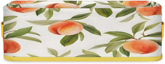 Peach Toilet Paper Basket Toilet Tank Fabric Storage Basket with Handles, Watercolor Peach Small Decor Baskets for Organizing Bathroom Toilet Tank Top