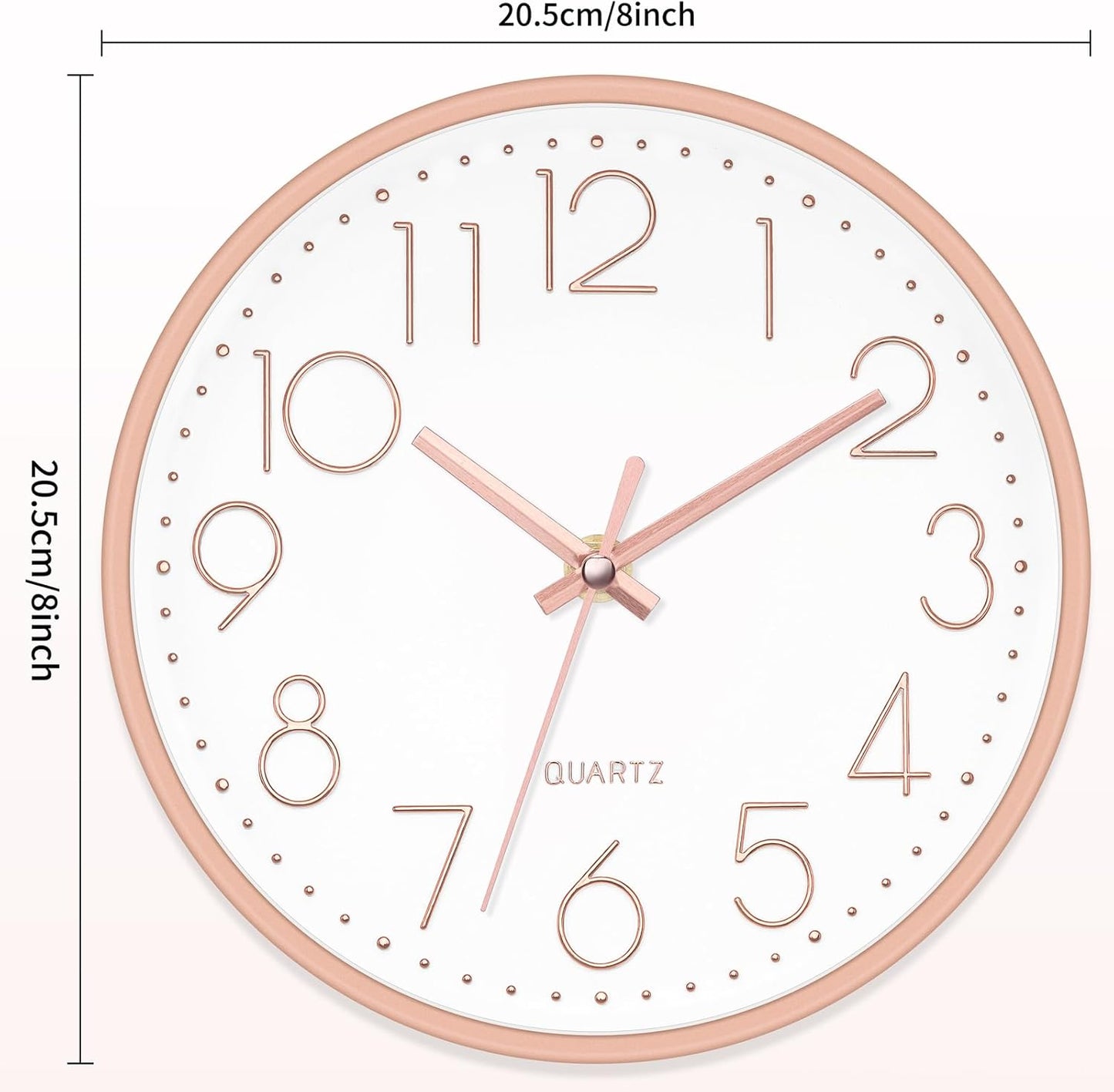 Foxtop 8 Inch Wall Clock Modern Small Wall Clocks Battery Operated Silent Non-Ticking Round Quartz Rose Gold Wall Clock for Office Bedroom Kitchen Home School
