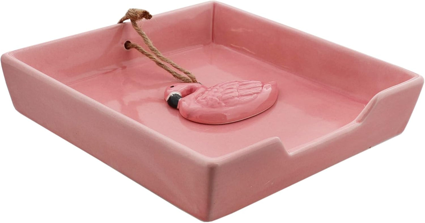 Pink Lunch Napkin Holder with Flamingo Weight
