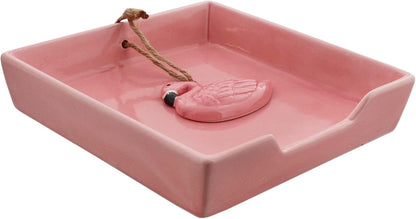 Pink Lunch Napkin Holder with Flamingo Weight