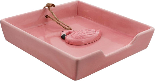 Pink Lunch Napkin Holder with Flamingo Weight