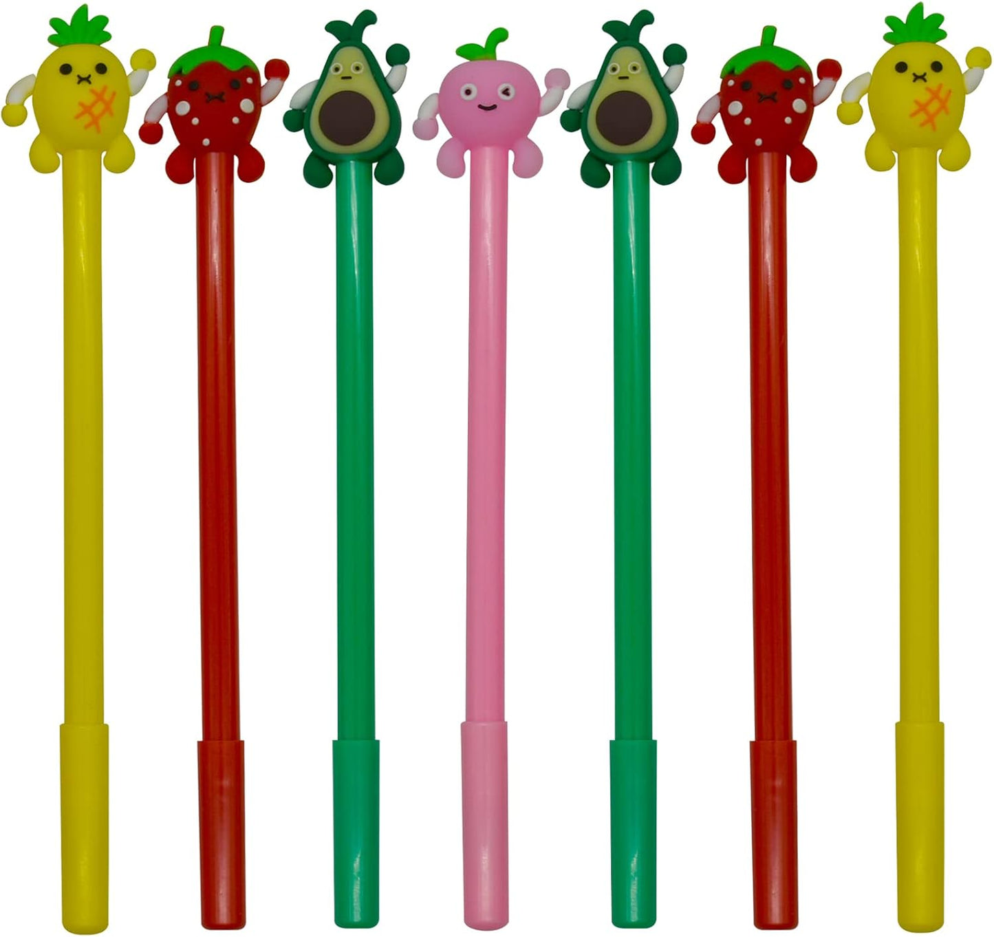 Maydahui 28 PCS Fruits Shaped Rollerball Pens Cute Kawaii Pen Black Gel Ink Strawberry Pineapple Juicy Peach Avocado Design for School Office Stationery Supplies