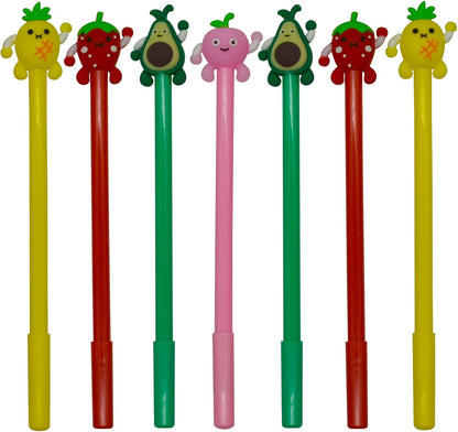 Maydahui 28 PCS Fruits Shaped Rollerball Pens Cute Kawaii Pen Black Gel Ink Strawberry Pineapple Juicy Peach Avocado Design for School Office Stationery Supplies
