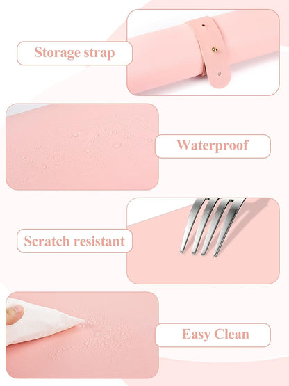 (MAT ONLY) Pink Nail Art Table Mat, Foldable Nail Art Hand Rest Pad for Nail Arm Rest Cushion, Soft Microfiber Leather Nail Mat, Manicure Pad Nail Table Pad Desk Mat for Nail Technician Salon Home
