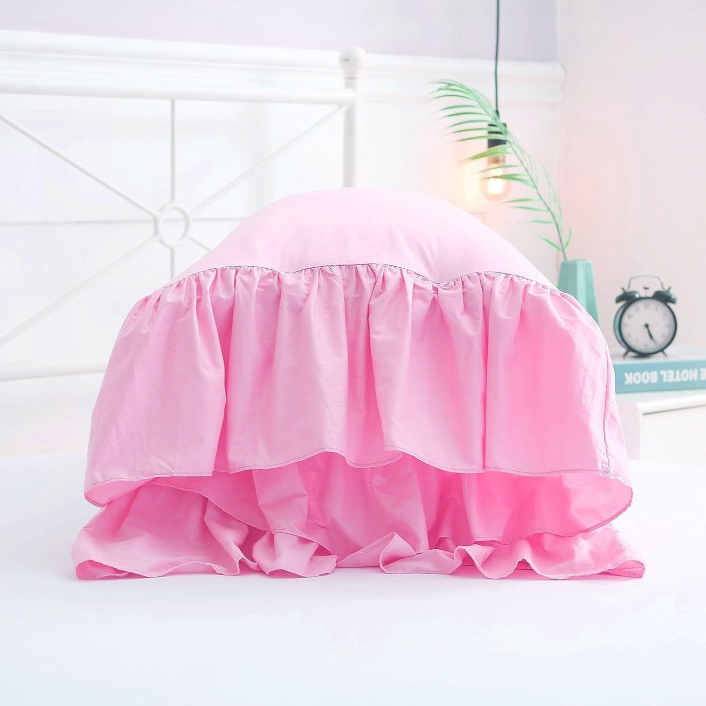 2-Pack Pink Pillow Cases Shams Covers with Long Ruffles Mermaid Fishtail Pure Cotton King Size 20"X36" Boudoir