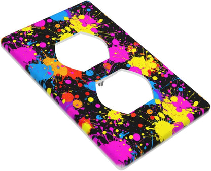 Neon Abstract Pink Blue Yellow Paint Splatter Outlet Cover Light Switch Cover Decorative 1 Gang Wall Plate For Kitchen Room Bathroom Size 4.5" X 2.75"
