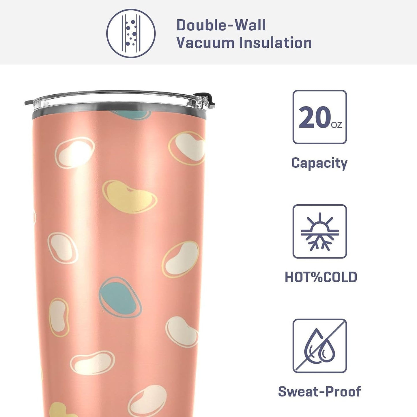 Peach Pattern 20oz Tumbler with Lid, Stainless Steel Vacuum Insulated Travel Mug, Double Wall Leakproof Coffee Cup, Travel Flask Includes 2 Straws for Hot and Cold Drinks
