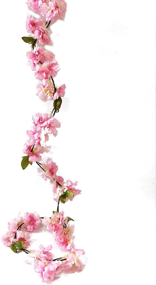 Artificial Cherry Blossom Vine Hanging Plants Faux Sakura Garland Fake Oriental Cherry Wreath Artificial Flower 5.8 FT Light Pink