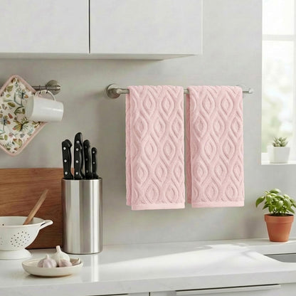 Artoid Mode 2 Pcs Pink 3D Diamond Grid Jacquard Hand Towels for Bathroom, 100% Cotton Soft Absorbent Bathroom Decor Towels, 13.7 x 29.5 Inch