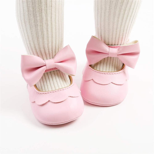 LAFEGEN Baby Girls Mary Jane Flats with Bownot Non Slip Soft Sole PU Leather Newborn Infant Toddler First Walker Cirb Dress Shoes