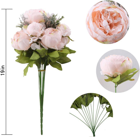 Silk Peony Bouquet Vintage Artificial Peonies Flower for Home Wedding Party Decor (1pcs, Peach Pink)